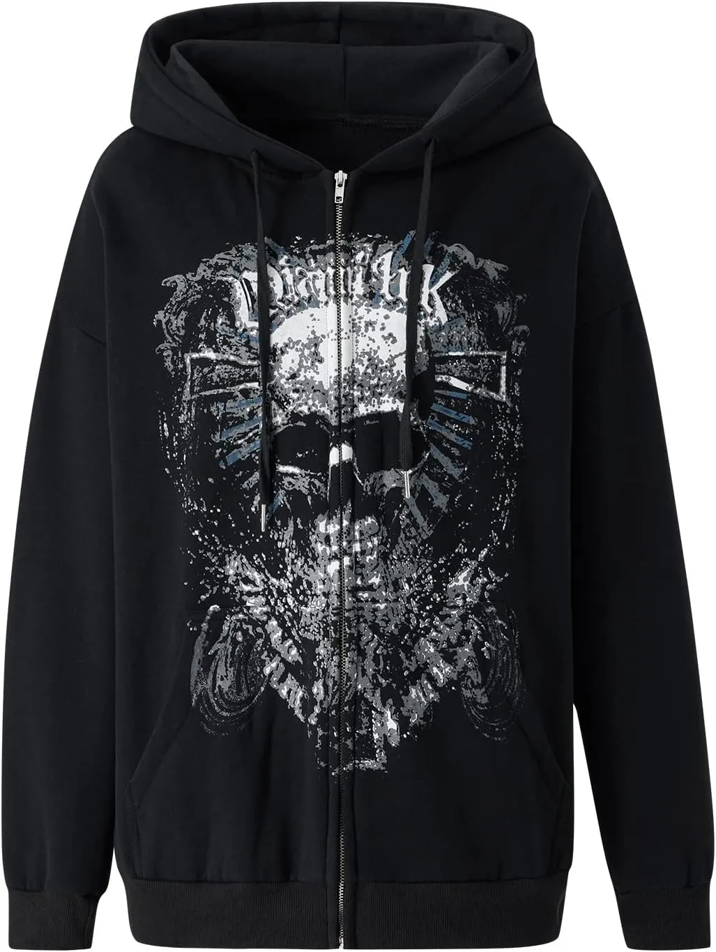 Women Zip Up Oversized Y2k Hoodie Sweatshirt Long Sleeve Skull Print Vintage 90s Tops Streetwear