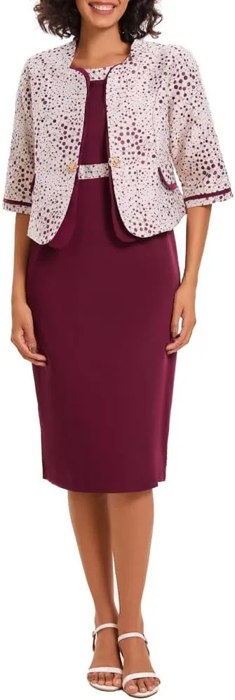 Women's 2 Piece Dress Church Suit with Polka dot embroidery Mother Gifts Special Occasion Wedding Party Formal Evening Dress