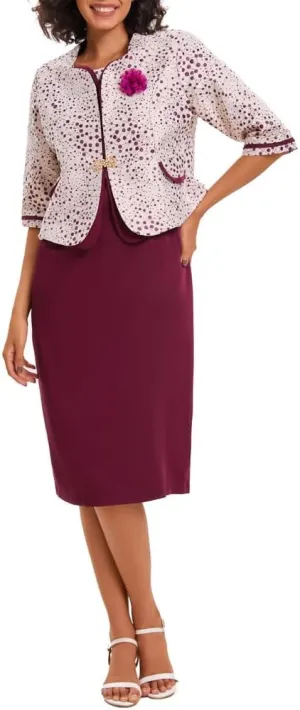 Women's 2 Piece Dress Church Suit with Polka dot embroidery Mother Gifts Special Occasion Wedding Party Formal Evening Dress