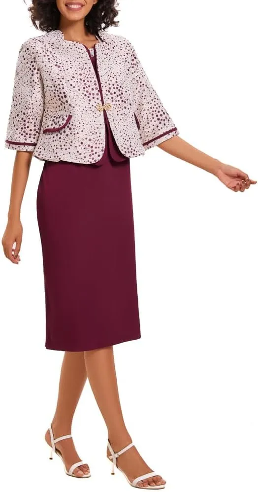 Women's 2 Piece Dress Church Suit with Polka dot embroidery Mother Gifts Special Occasion Wedding Party Formal Evening Dress