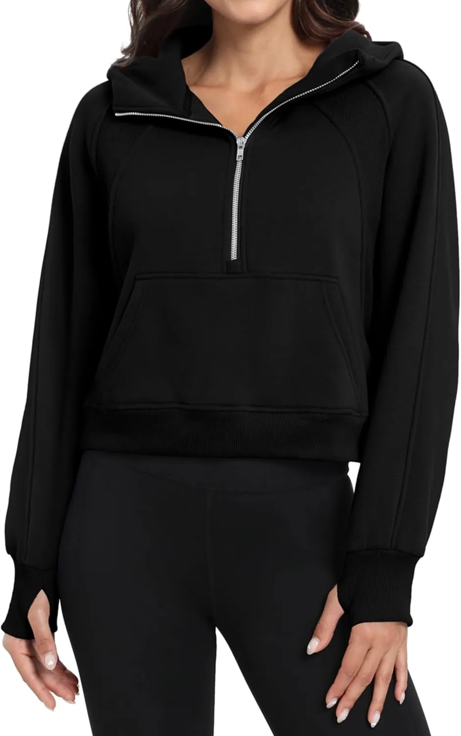 Women's 2024 Sweatshirts Half Zip Cropped Pullover Fleece Quarter Zipper Hoodies Fall Outfits Clothes Thumb Hole