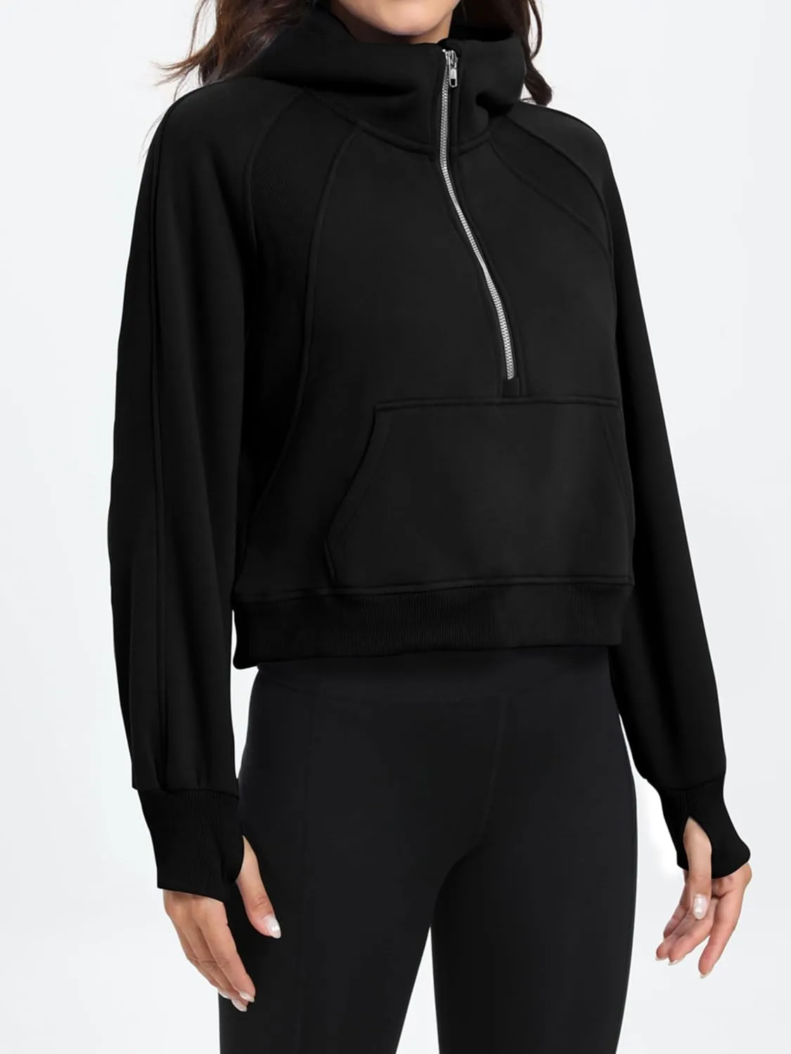 Women's 2024 Sweatshirts Half Zip Cropped Pullover Fleece Quarter Zipper Hoodies Fall Outfits Clothes Thumb Hole