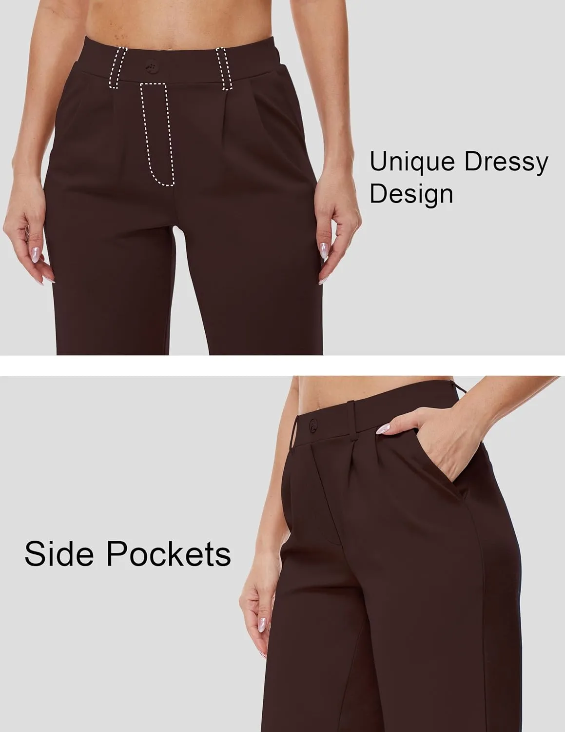 Womens 22"/27"/29"/31" Wide Leg Pleated Yoga Dress Pants, High Waist Stretchy Slacks for Workout Business Casual