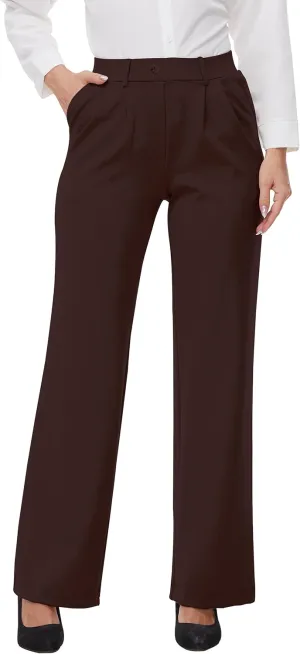 Womens 22"/27"/29"/31" Wide Leg Pleated Yoga Dress Pants, High Waist Stretchy Slacks for Workout Business Casual