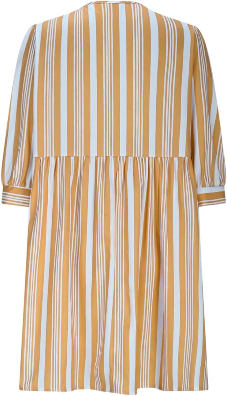 Womens 3/4 Sleeve Tie Front V Neck Midi Dress Flowy Swing Loose Fit Casual Vacation Dress Beach Sundress with Pocket