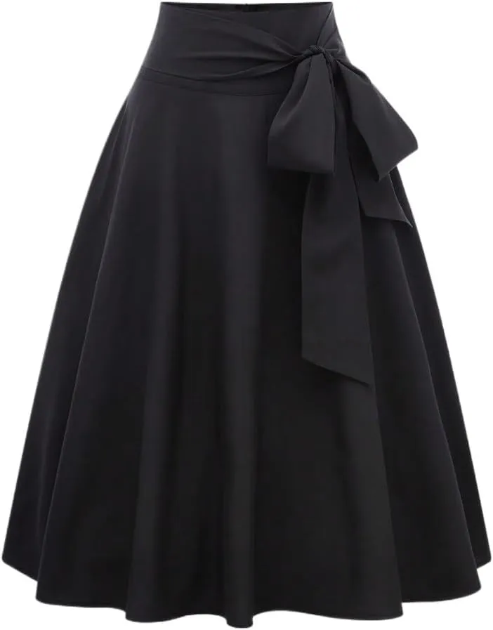 Women's Basic Flared Knot Solid Color Side Tie Half-Length Midi Skirt Spring/Summer Casual Skirts