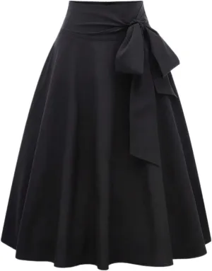 Women's Basic Flared Knot Solid Color Side Tie Half-Length Midi Skirt Spring/Summer Casual Skirts