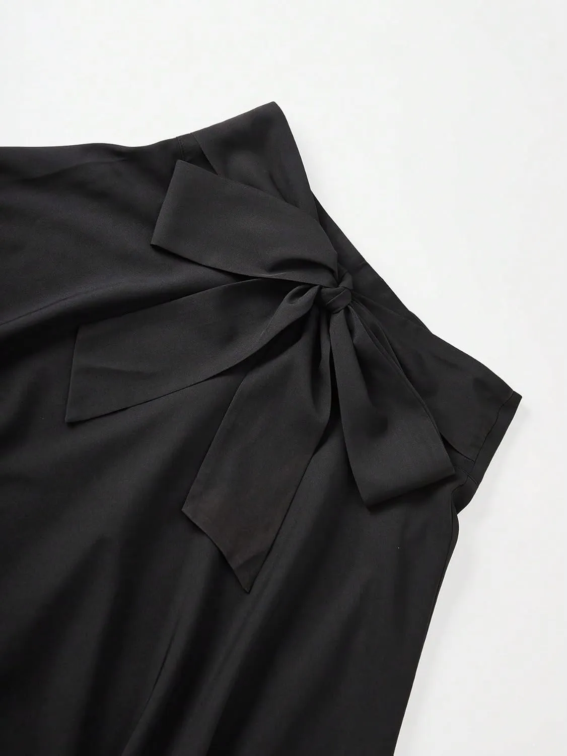 Women's Basic Flared Knot Solid Color Side Tie Half-Length Midi Skirt Spring/Summer Casual Skirts