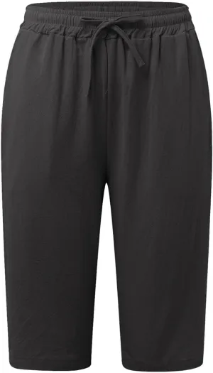 Womens Bermuda Shorts Solid Color Linen Casual Side Lace Summer Drawstring Pants with Pocket for Beach Vacations