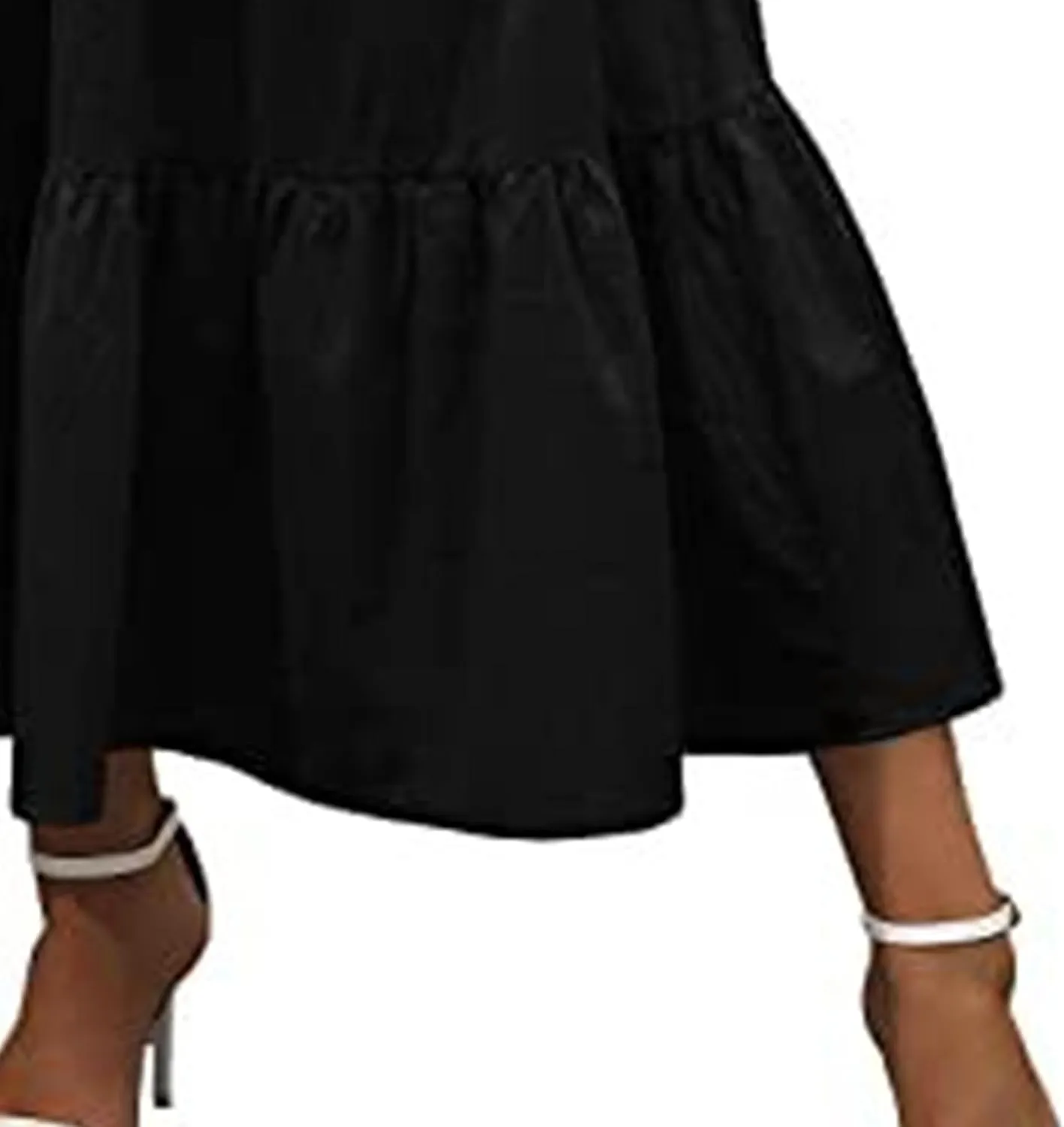 WomenS Boho Elastic Waist Maxi Skirt Dress Pleated A-Line Flowy Swing Tiered Long Beach Skirt Dress with Pockets