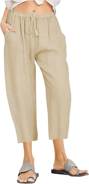 Womens Capri Pants Summer Casual Comfy Baggy Palazzo Pants with Pockets Trendy Loose Trouser with Pockets Plus Size
