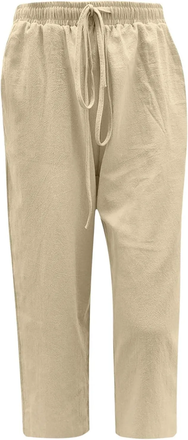 Womens Capri Pants Summer Casual Comfy Baggy Palazzo Pants with Pockets Trendy Loose Trouser with Pockets Plus Size