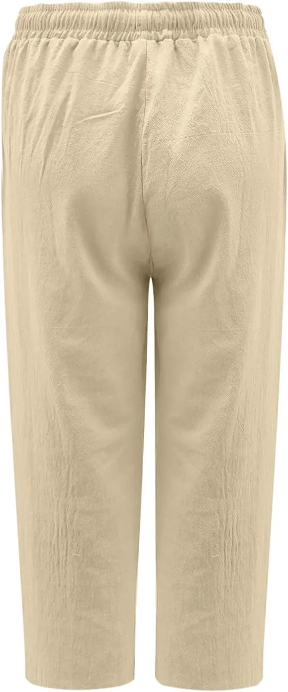 Womens Capri Pants Summer Casual Comfy Baggy Palazzo Pants with Pockets Trendy Loose Trouser with Pockets Plus Size