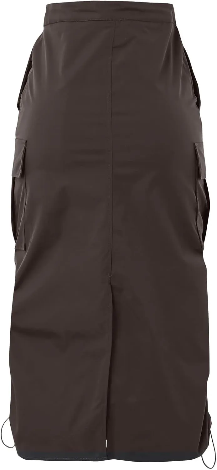 Womens Cargo Skirts Loose Maxi Skirts for Women Drawstring Adjustable Casual A-Line Midi Long Skirts Tennis Skirt