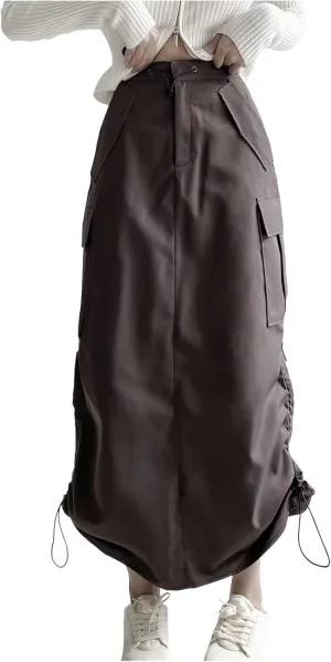 Womens Cargo Skirts Loose Maxi Skirts for Women Drawstring Adjustable Casual A-Line Midi Long Skirts Tennis Skirt