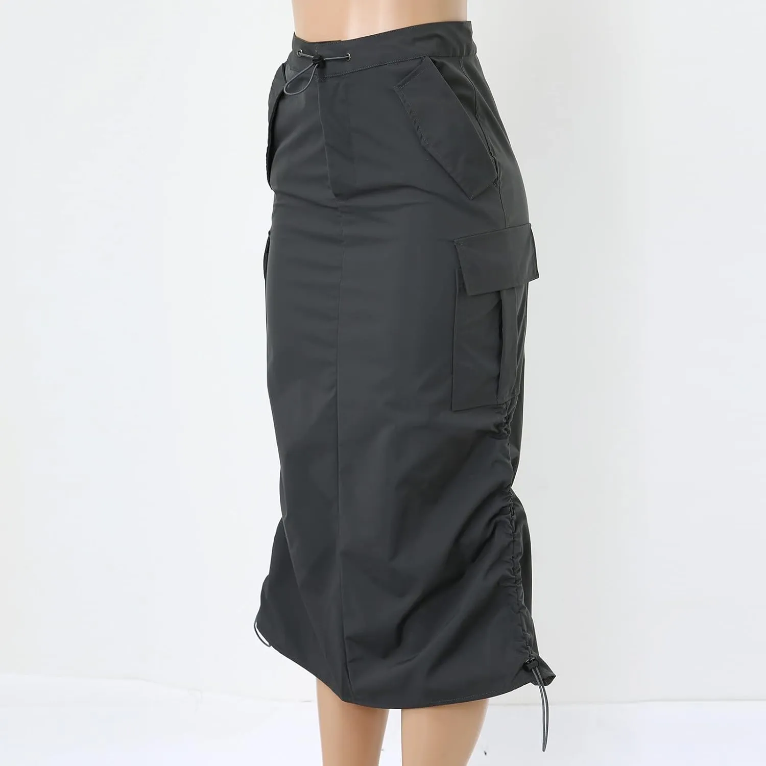 Womens Cargo Skirts Loose Maxi Skirts for Women Drawstring Adjustable Casual A-Line Midi Long Skirts Tennis Skirt