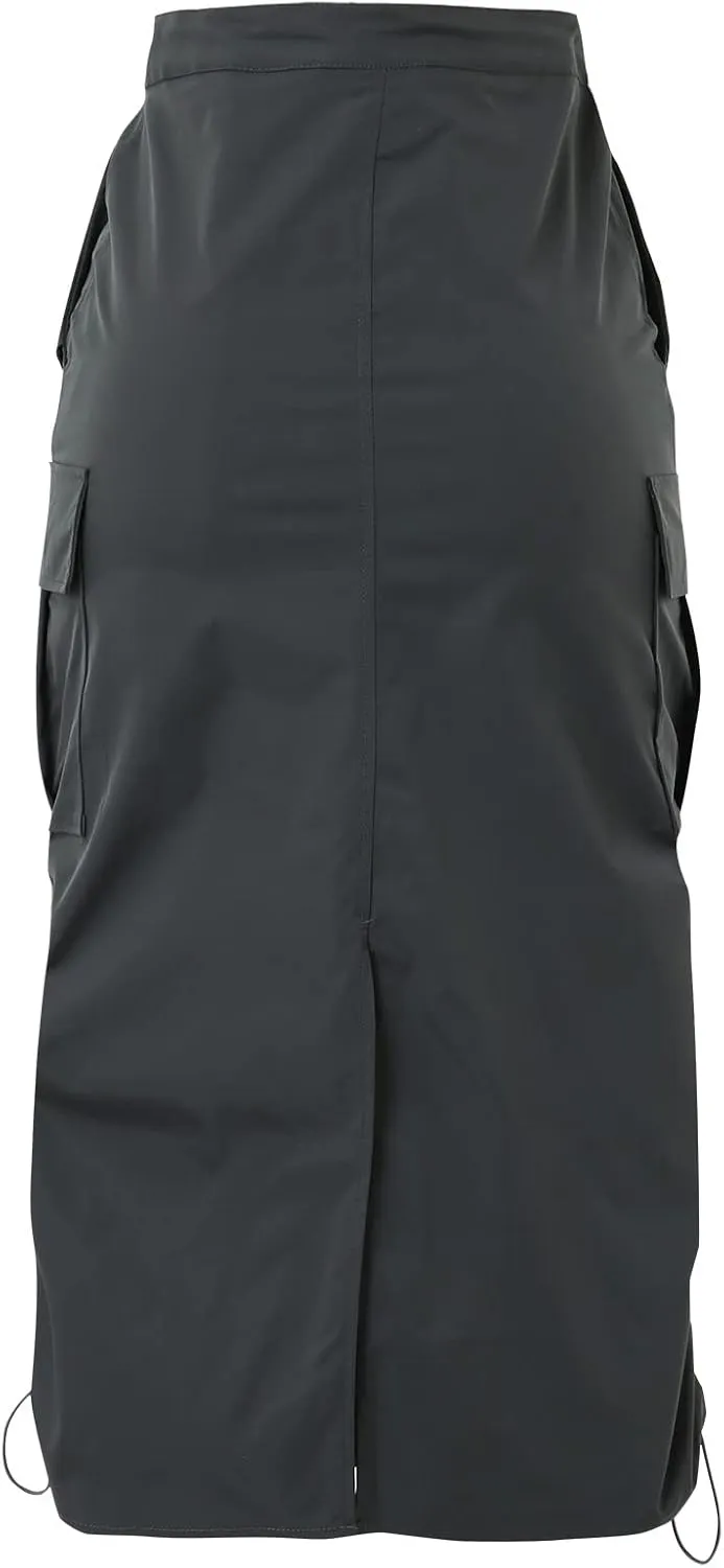 Womens Cargo Skirts Loose Maxi Skirts for Women Drawstring Adjustable Casual A-Line Midi Long Skirts Tennis Skirt