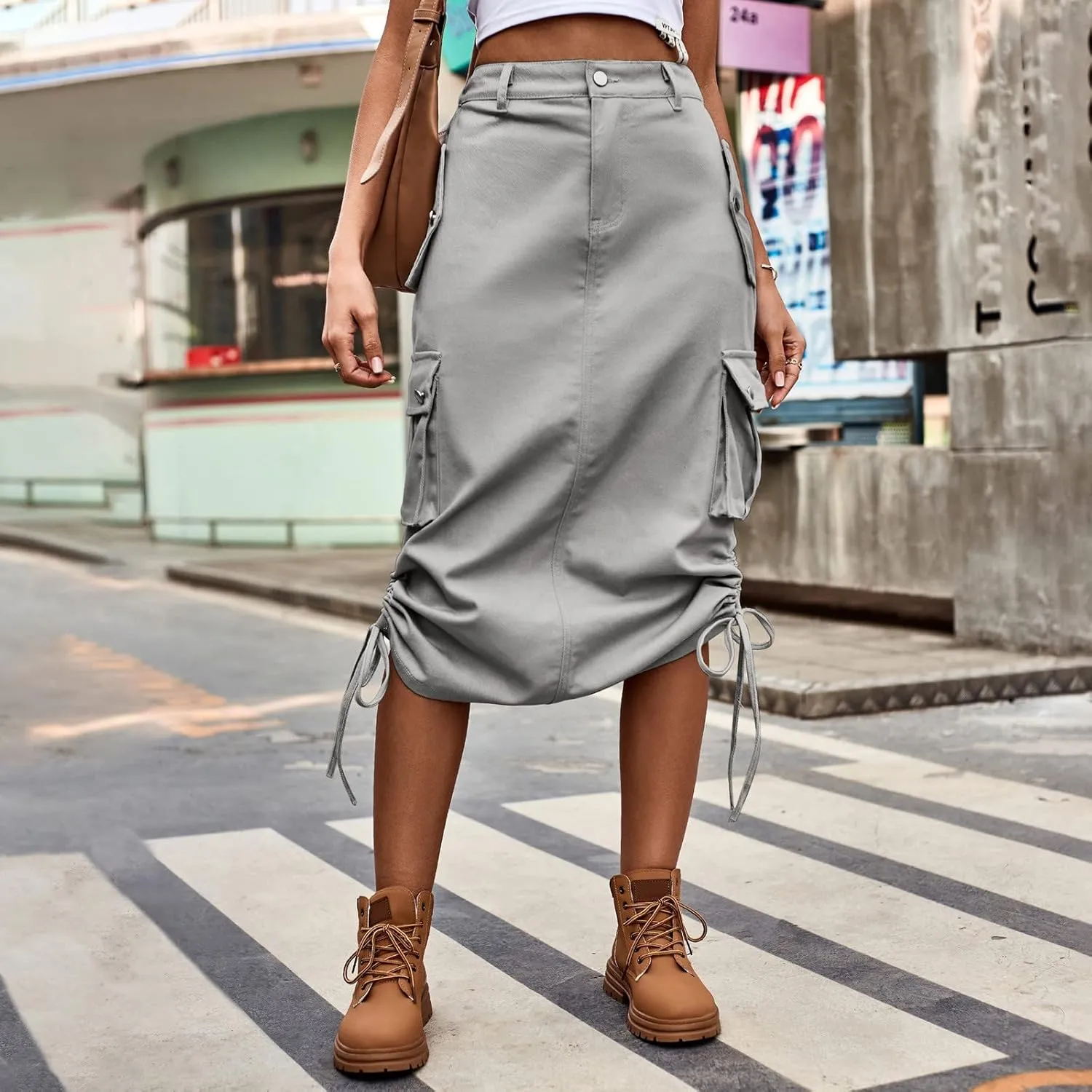 Womens Cargo Skirts Skirts for Women Plus Size Maxi Skirt Drawstring Ruched Streetwear with Pockets Tennis Skirt