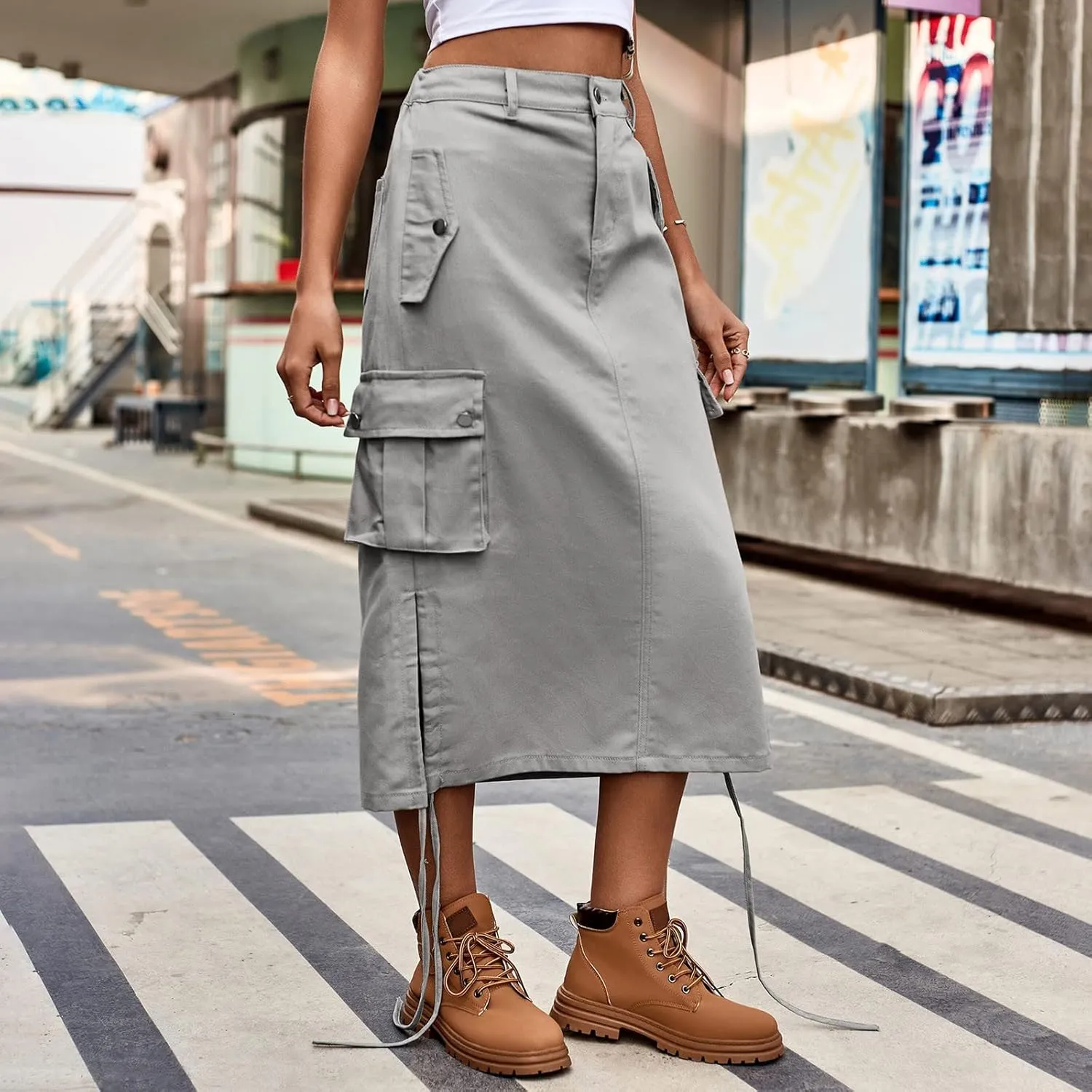 Womens Cargo Skirts Skirts for Women Plus Size Maxi Skirt Drawstring Ruched Streetwear with Pockets Tennis Skirt