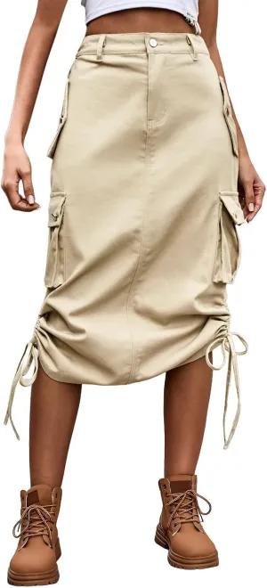Womens Cargo Skirts Skirts for Women Plus Size Maxi Skirt Drawstring Ruched Streetwear with Pockets Tennis Skirt