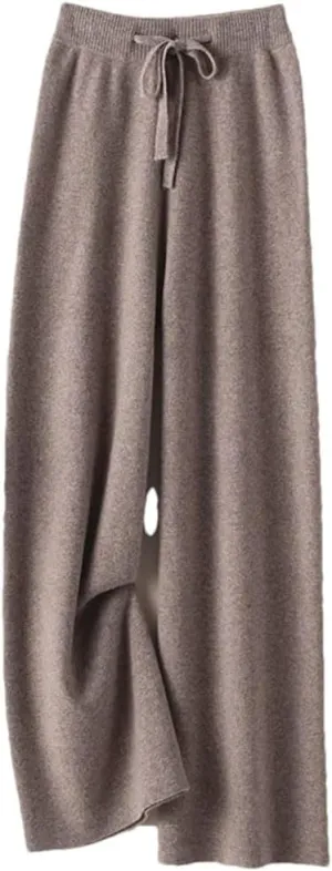 Women's Cashmere Pants Ladies High Waist Wide Leg Pants Casual Knitted Trousers Wool Loose