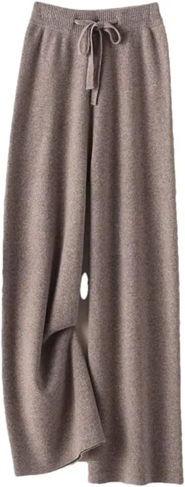 Women's Cashmere Pants Ladies High Waist Wide Leg Pants Casual Knitted Trousers Wool Loose