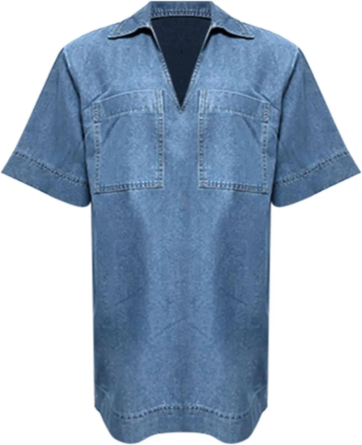 Women's Casual Denim Dresses 2024 V Neck Plus Size Midi Dress Spring Summer Half Sleeve Knee Length Trendy Dress with Pockets