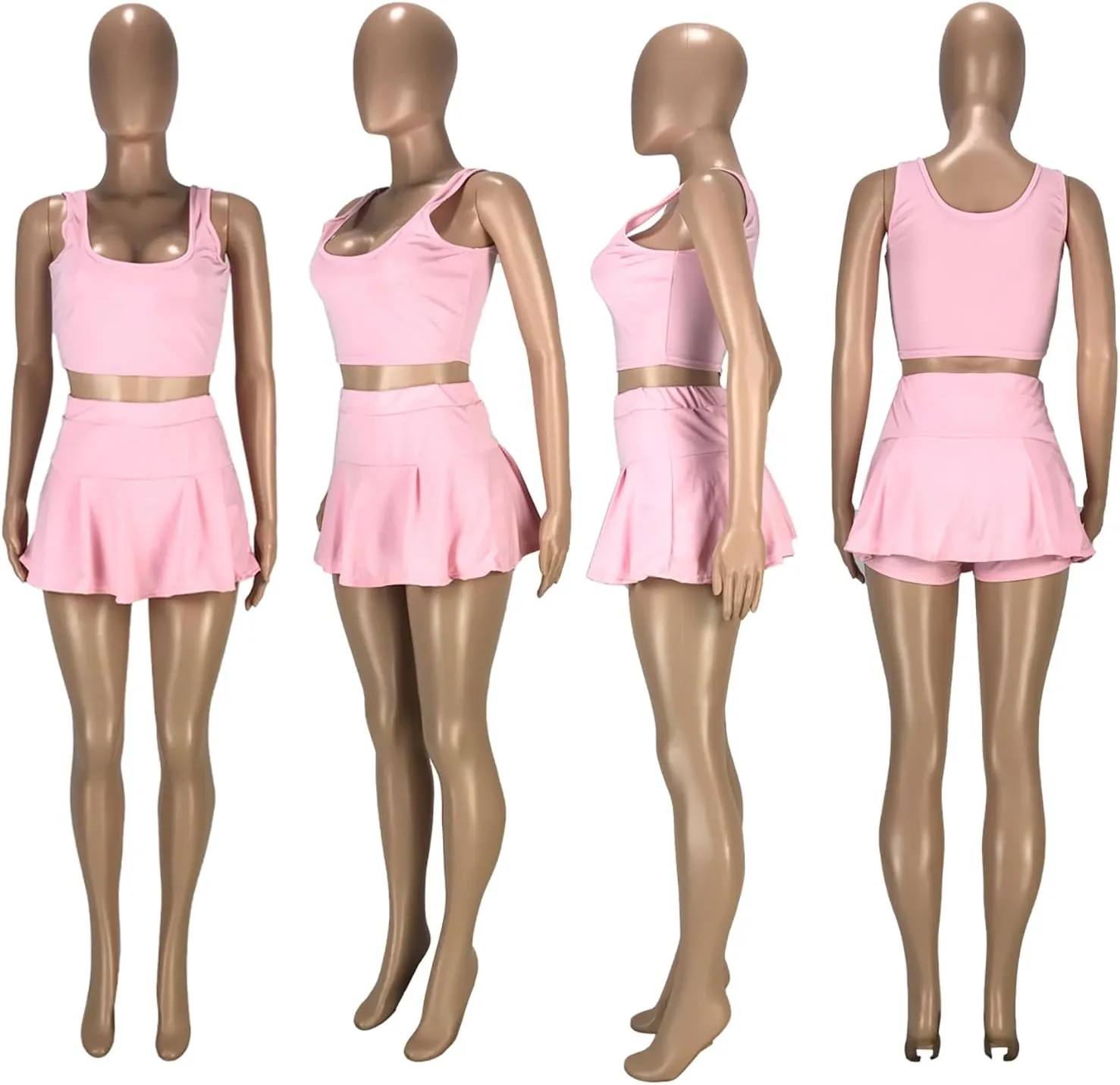 Womens Casual Sports 2 Piece Outfits Skirt Sets Athletic Tank Crop Top Mini Pleated Tennis Golf Skorts Skirts Activewear