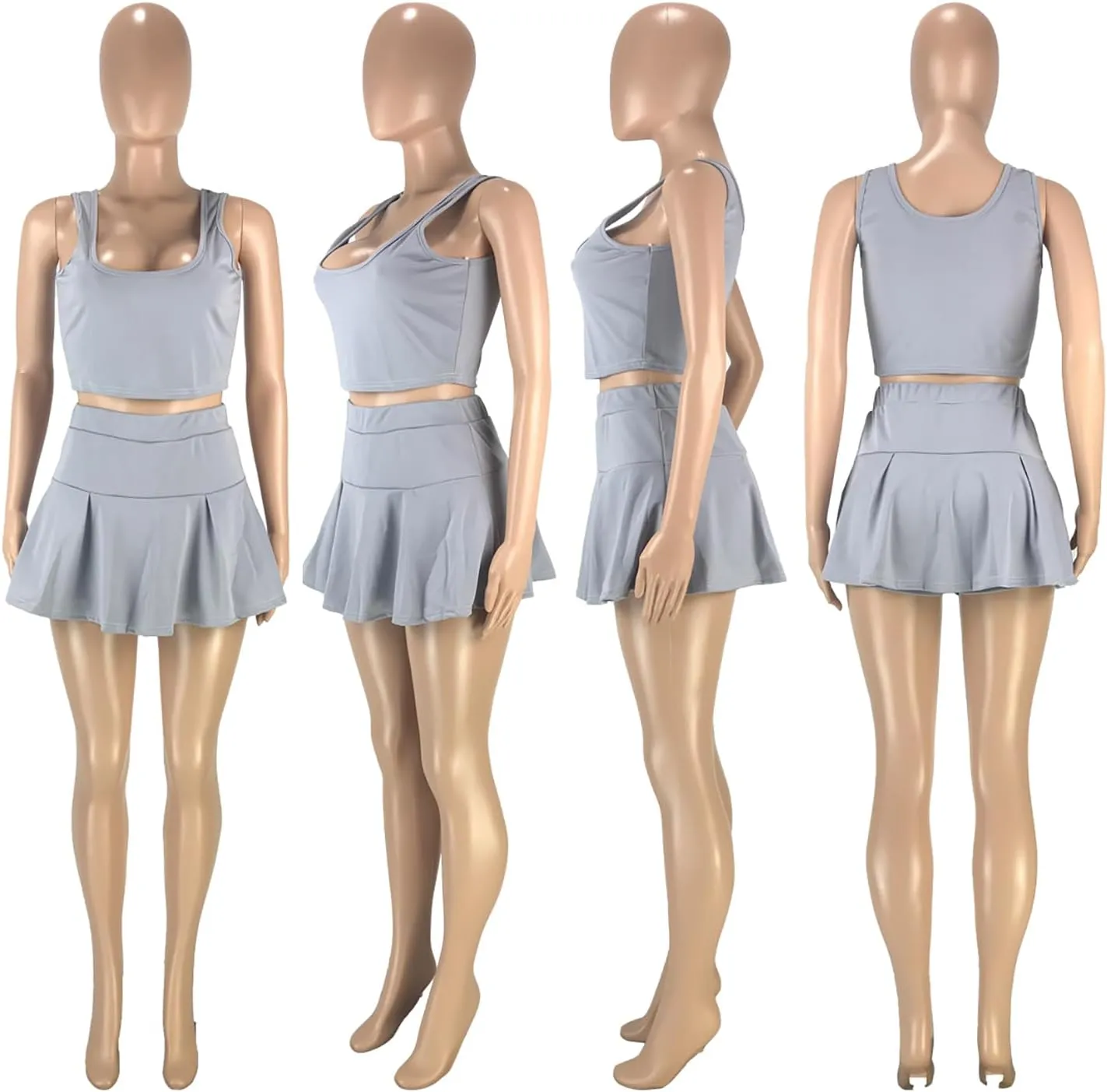 Womens Casual Sports 2 Piece Outfits Skirt Sets Athletic Tank Crop Top Mini Pleated Tennis Golf Skorts Skirts Activewear