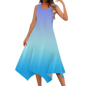Women's Casual Summer Solid Color Midi Dress Sleeveless Swing Tank Sundress Pleated Tshirt Beach Cover Ups Dresses