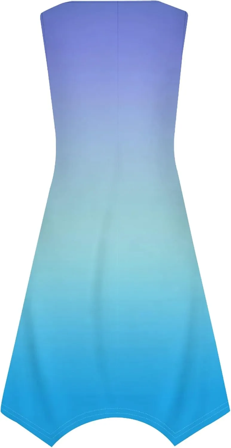 Women's Casual Summer Solid Color Midi Dress Sleeveless Swing Tank Sundress Pleated Tshirt Beach Cover Ups Dresses