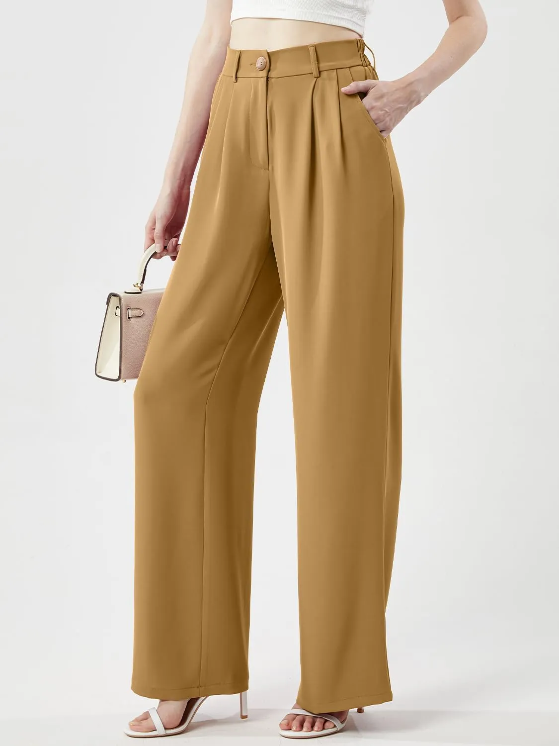 Women's Casual Wide Leg Pants Long Straight Suit Pants High Waisted Business Work Outfits Trendy Trousers for Women