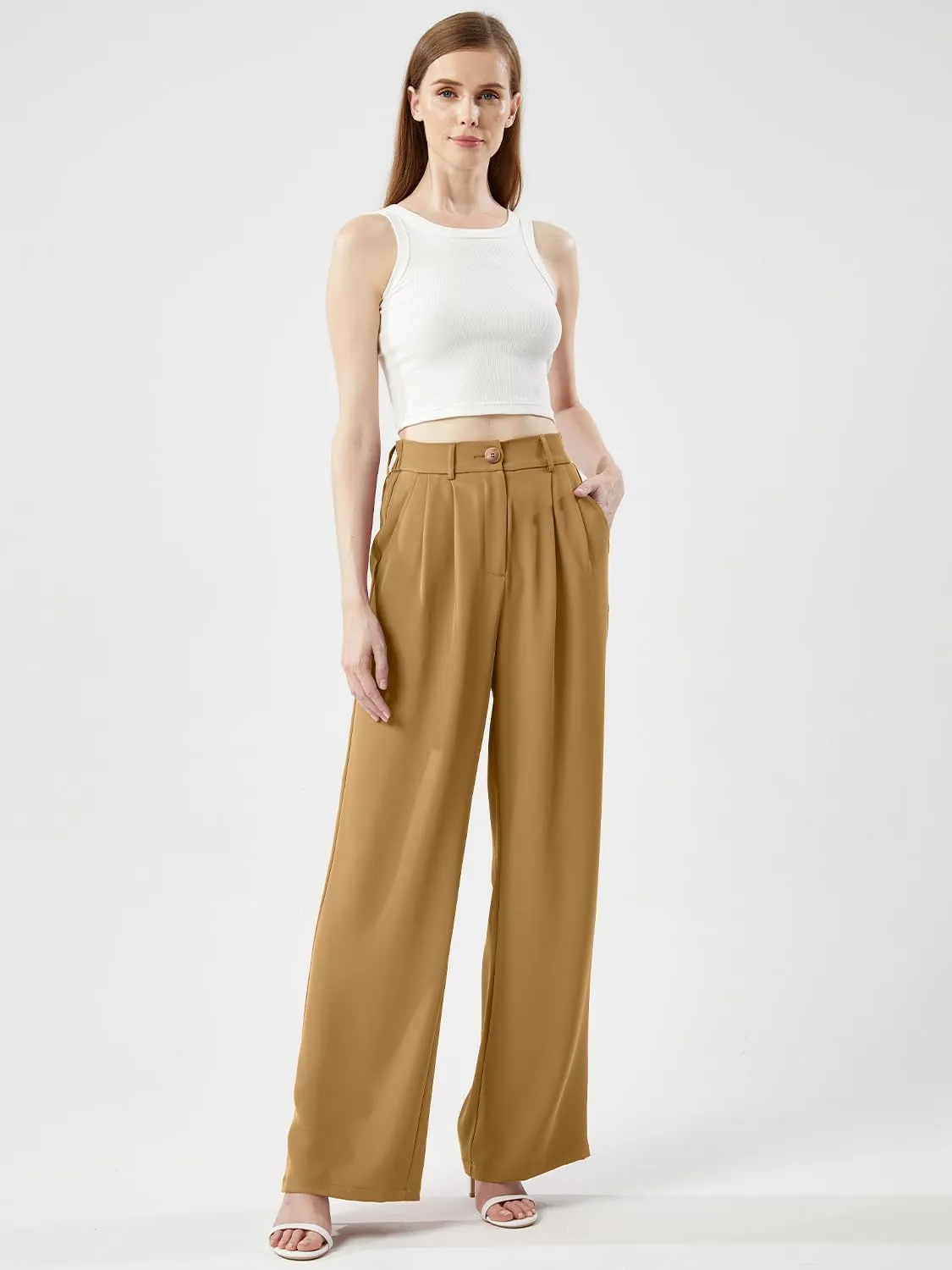 Women's Casual Wide Leg Pants Long Straight Suit Pants High Waisted Business Work Outfits Trendy Trousers for Women