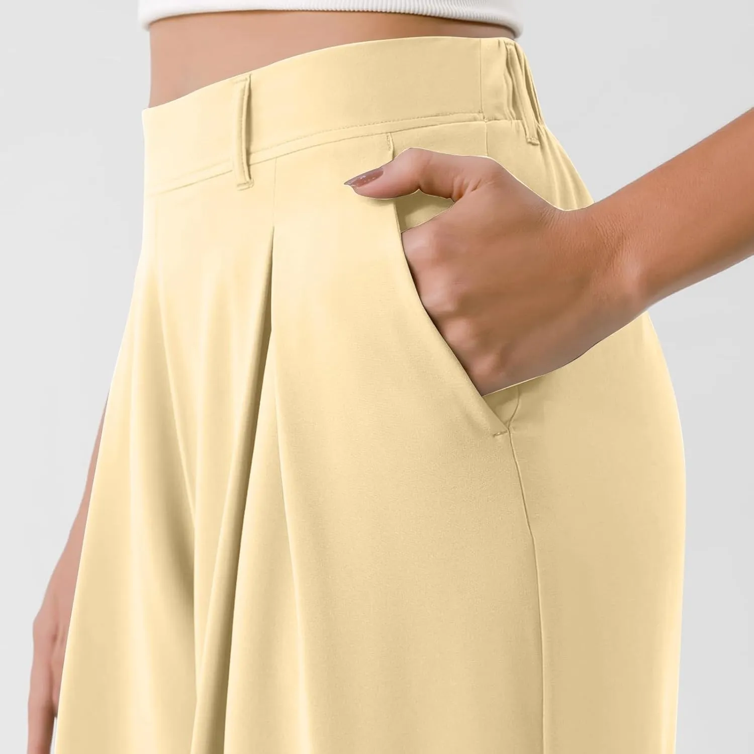 Women's Chiffon Flowy Pleated Wide Leg Pants High Waisted Dressy Trousers with Pockets