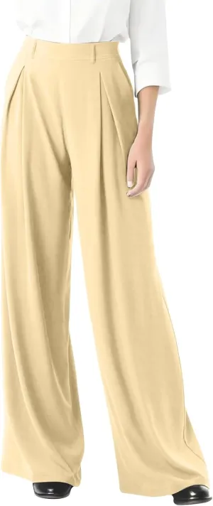Women's Chiffon Flowy Pleated Wide Leg Pants High Waisted Dressy Trousers with Pockets