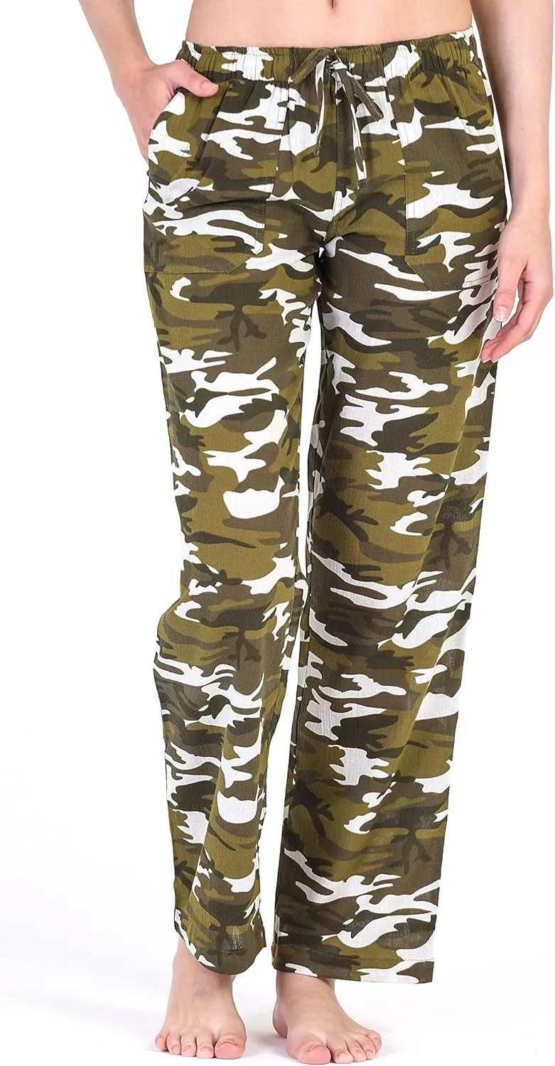 Women's Cotton Gauze Low Waist Beach Pants with Pockets