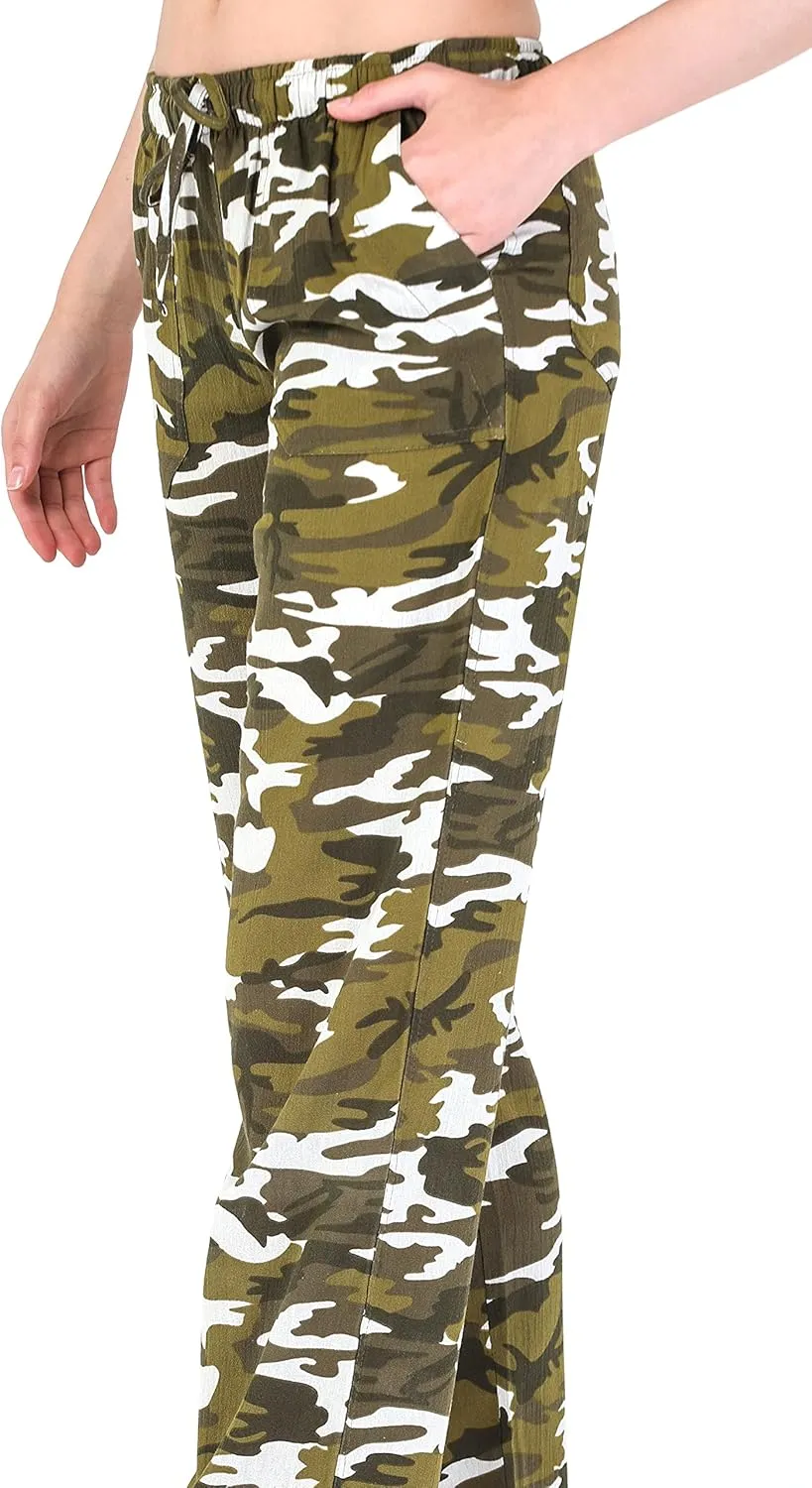 Women's Cotton Gauze Low Waist Beach Pants with Pockets