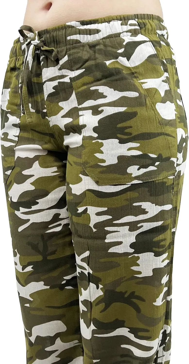 Women's Cotton Gauze Low Waist Beach Pants with Pockets