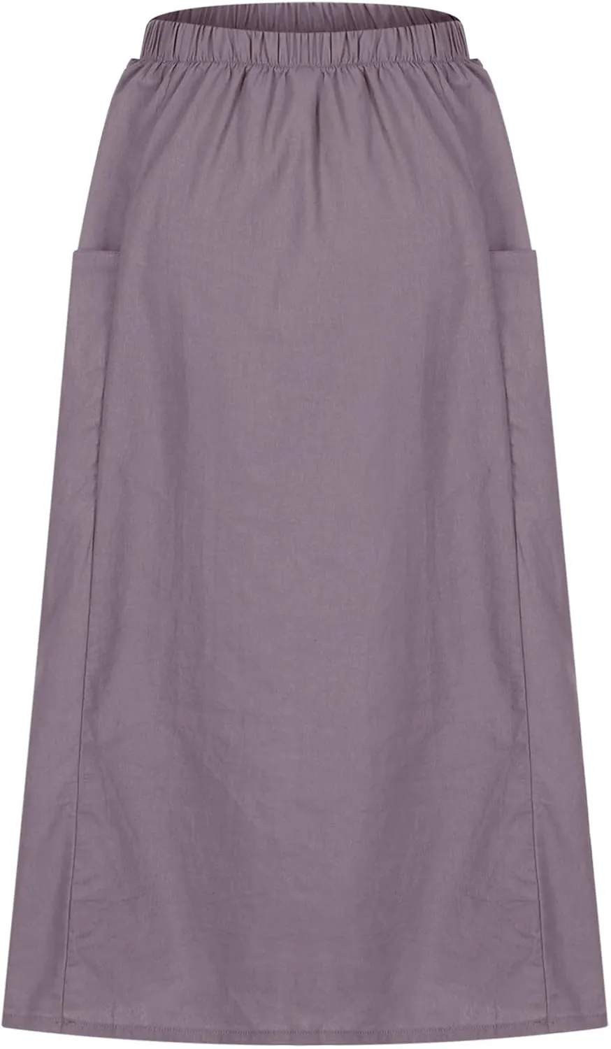 Women's Cotton Linen Midi Skirts Boho High Elastic Waist A Line Pleated Flowy Swing Long Skirts with Pockets