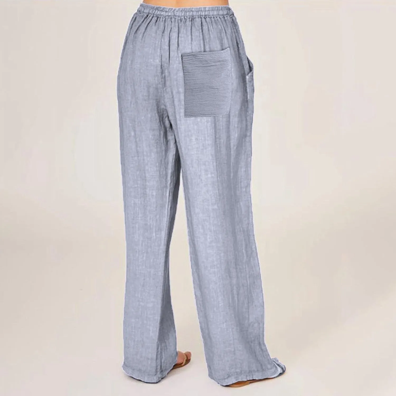 Women's Cotton Linen Pants, Summer Wide Leg Casual Loose Drawstring High Waist Palazzo Pants Trousers with Pockets