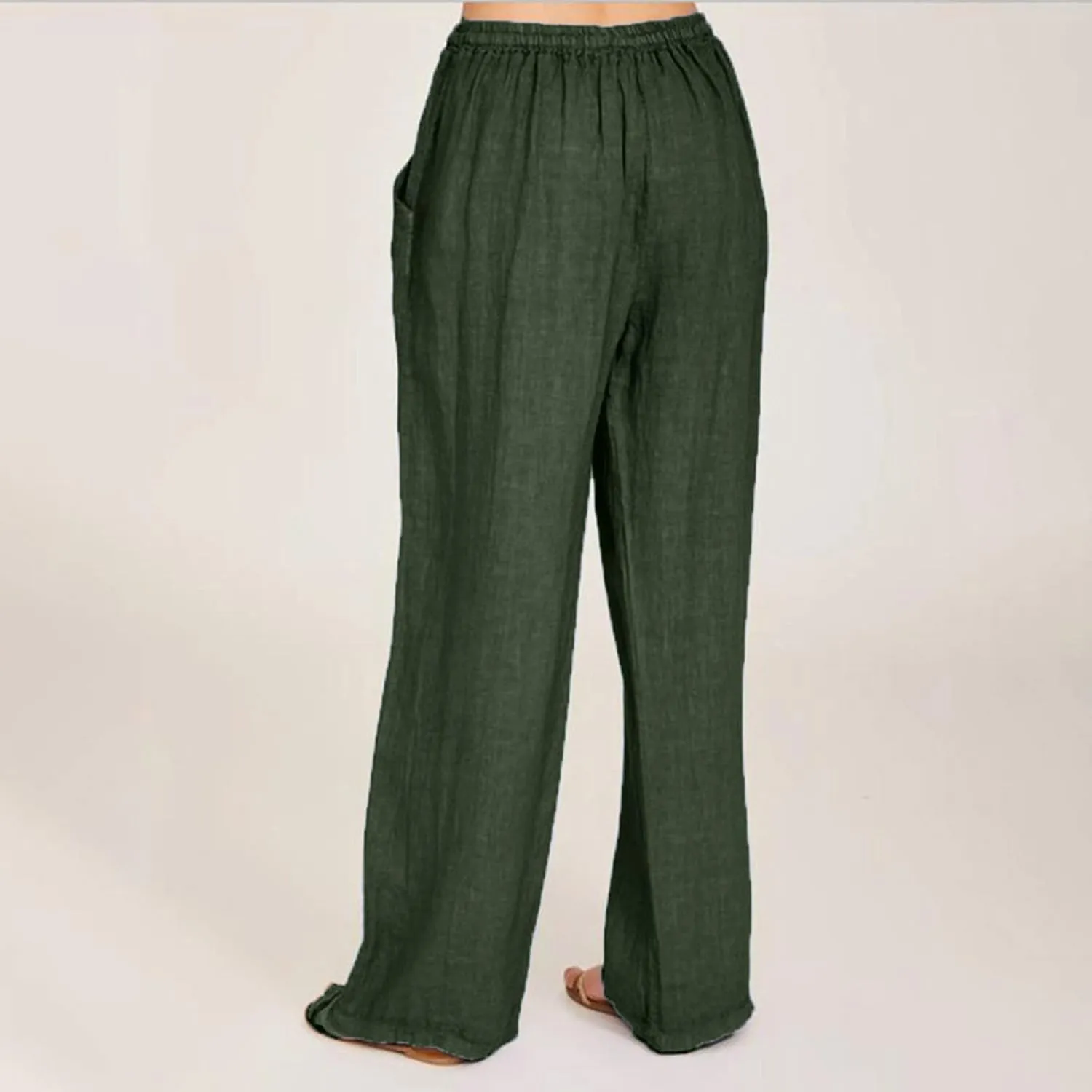 Women's Cotton Linen Pants, Summer Wide Leg Casual Loose Drawstring High Waist Palazzo Pants Trousers with Pockets