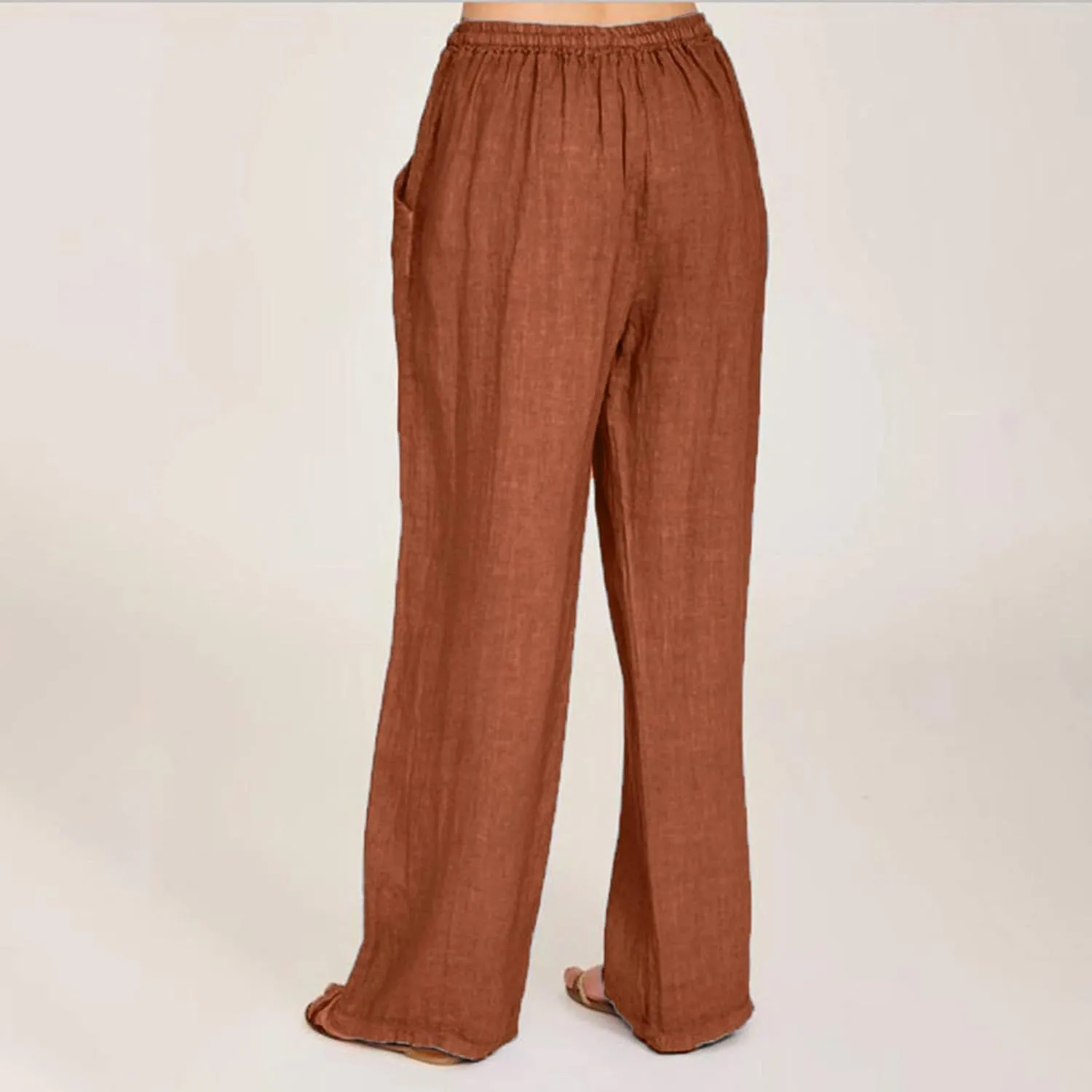 Women's Cotton Linen Pants, Summer Wide Leg Casual Loose Drawstring High Waist Palazzo Pants Trousers with Pockets