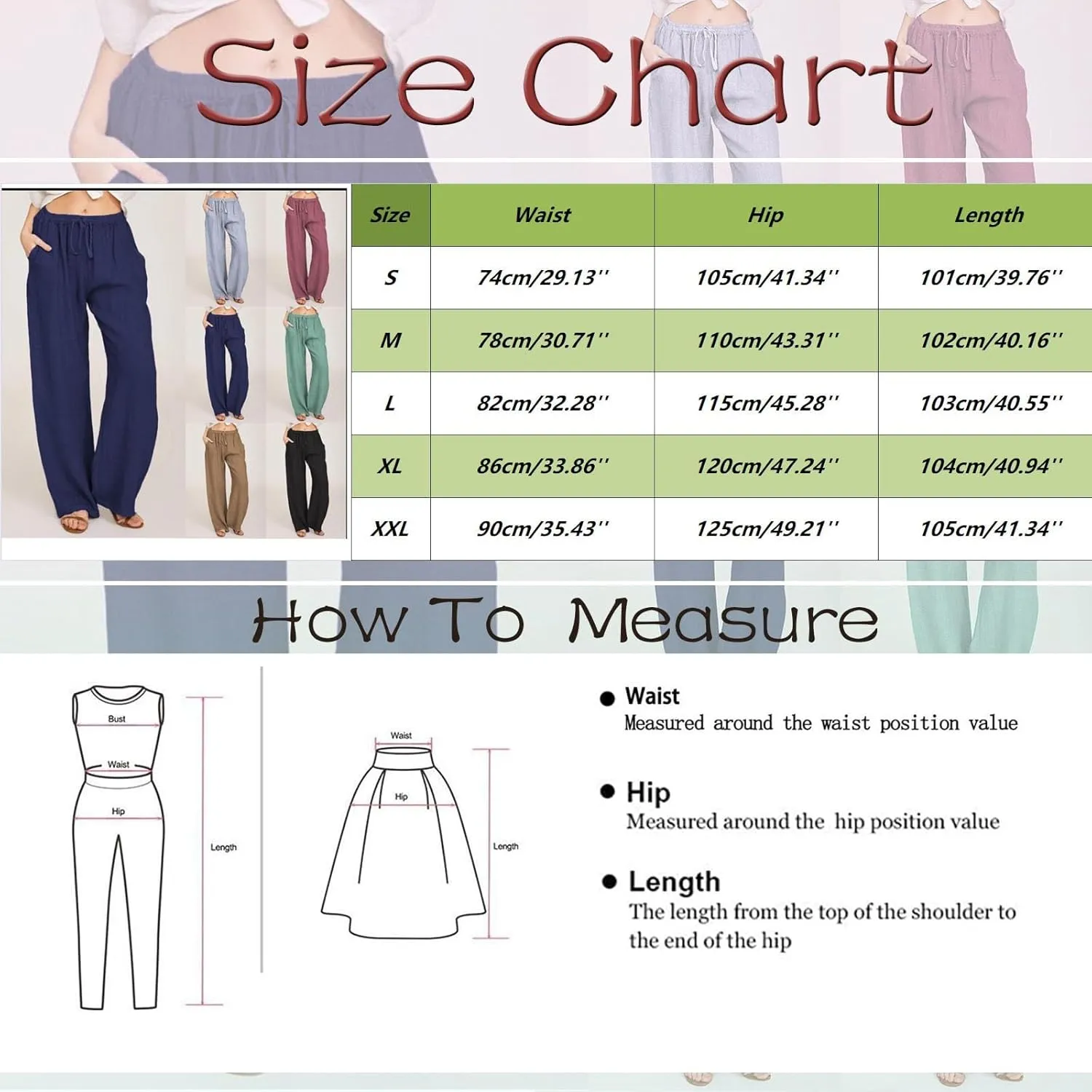 Women's Cotton Linen Pants, Summer Wide Leg Casual Loose Drawstring High Waist Palazzo Pants Trousers with Pockets