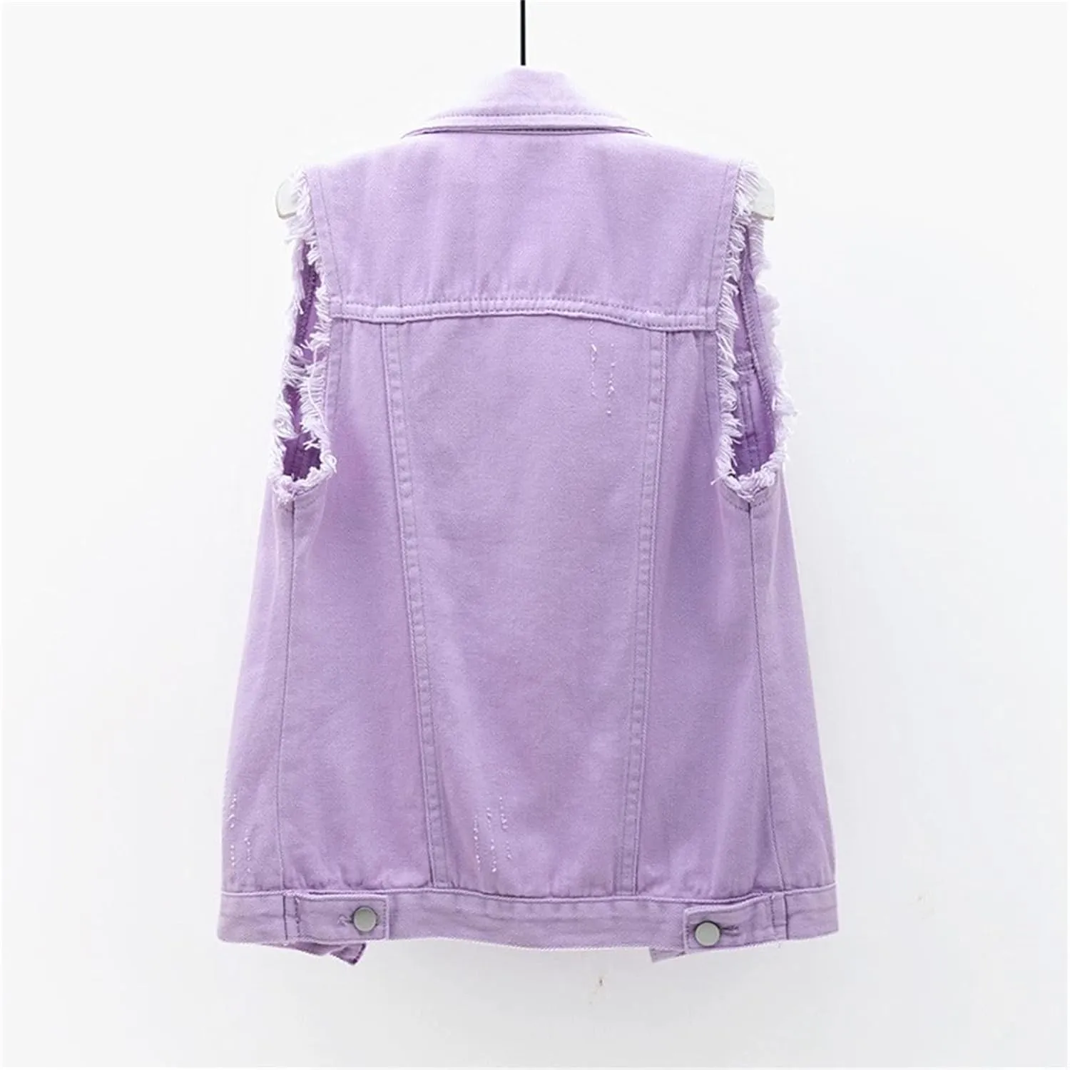 Womens Denim Vest Jacket Sleeveless Washed Ripped Crop Jacket Candy Color