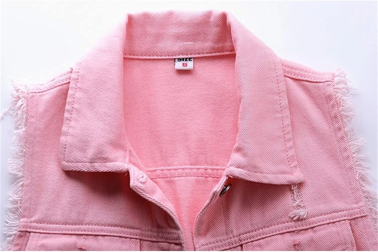 Womens Denim Vest Jacket Sleeveless Washed Ripped Crop Jacket Candy Color