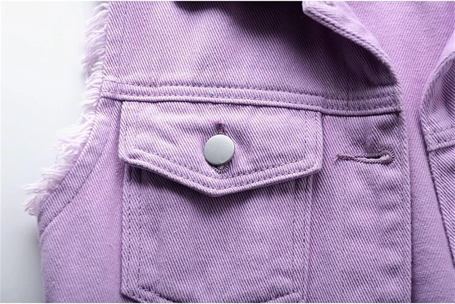 Womens Denim Vest Jacket Sleeveless Washed Ripped Crop Jacket Candy Color