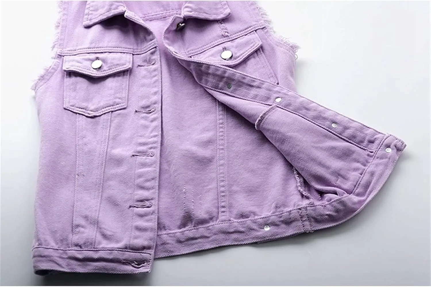 Womens Denim Vest Jacket Sleeveless Washed Ripped Crop Jacket Candy Color