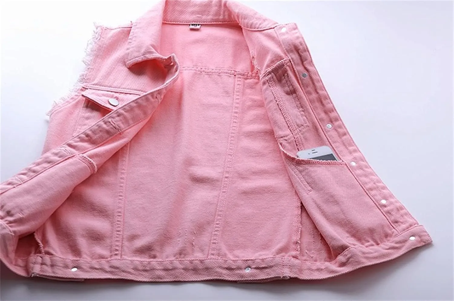 Womens Denim Vest Jacket Sleeveless Washed Ripped Crop Jacket Candy Color