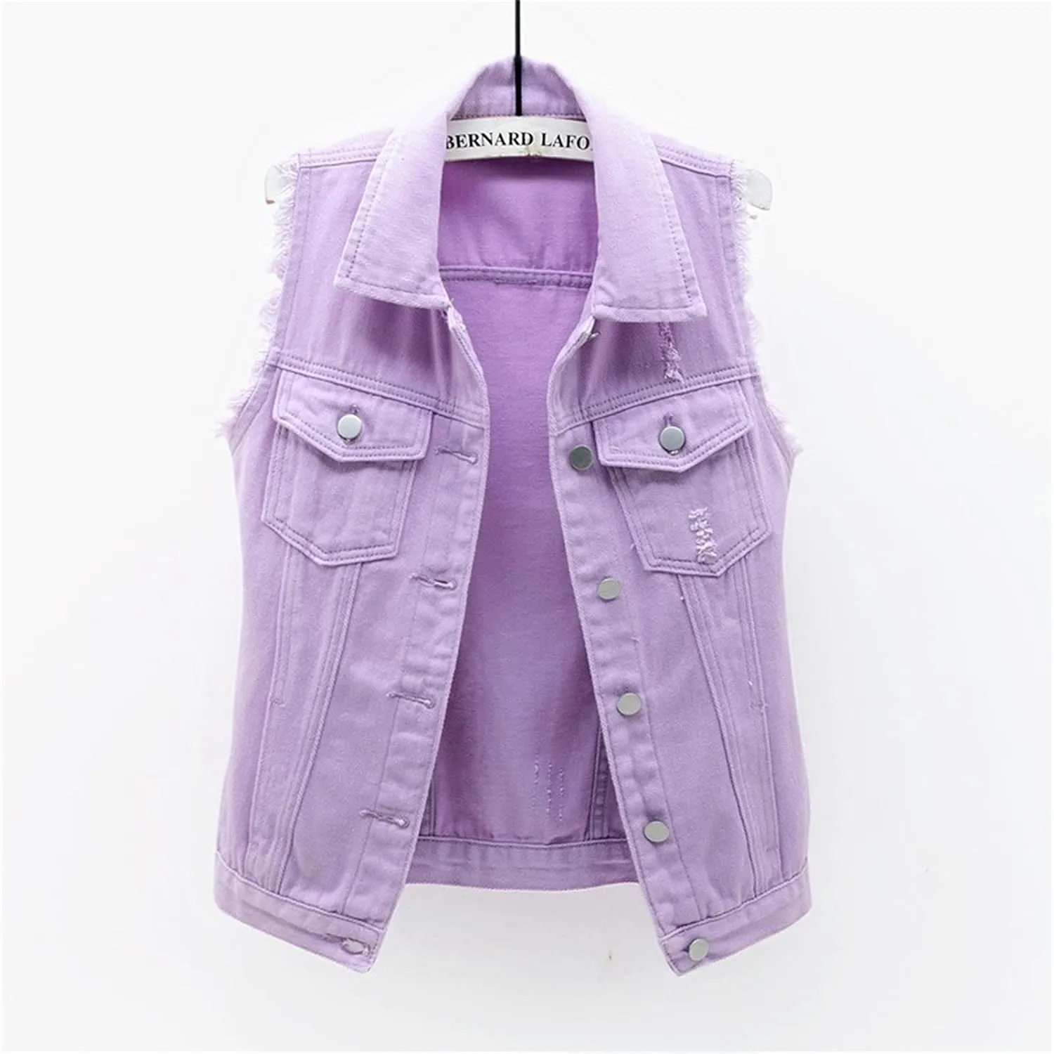 Womens Denim Vest Jacket Sleeveless Washed Ripped Crop Jacket Candy Color
