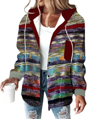 Women's Fall Fashion 2024 Oversized Sweatshirt Casual Long Sleeve Multicolor Print Button Down Hoodies